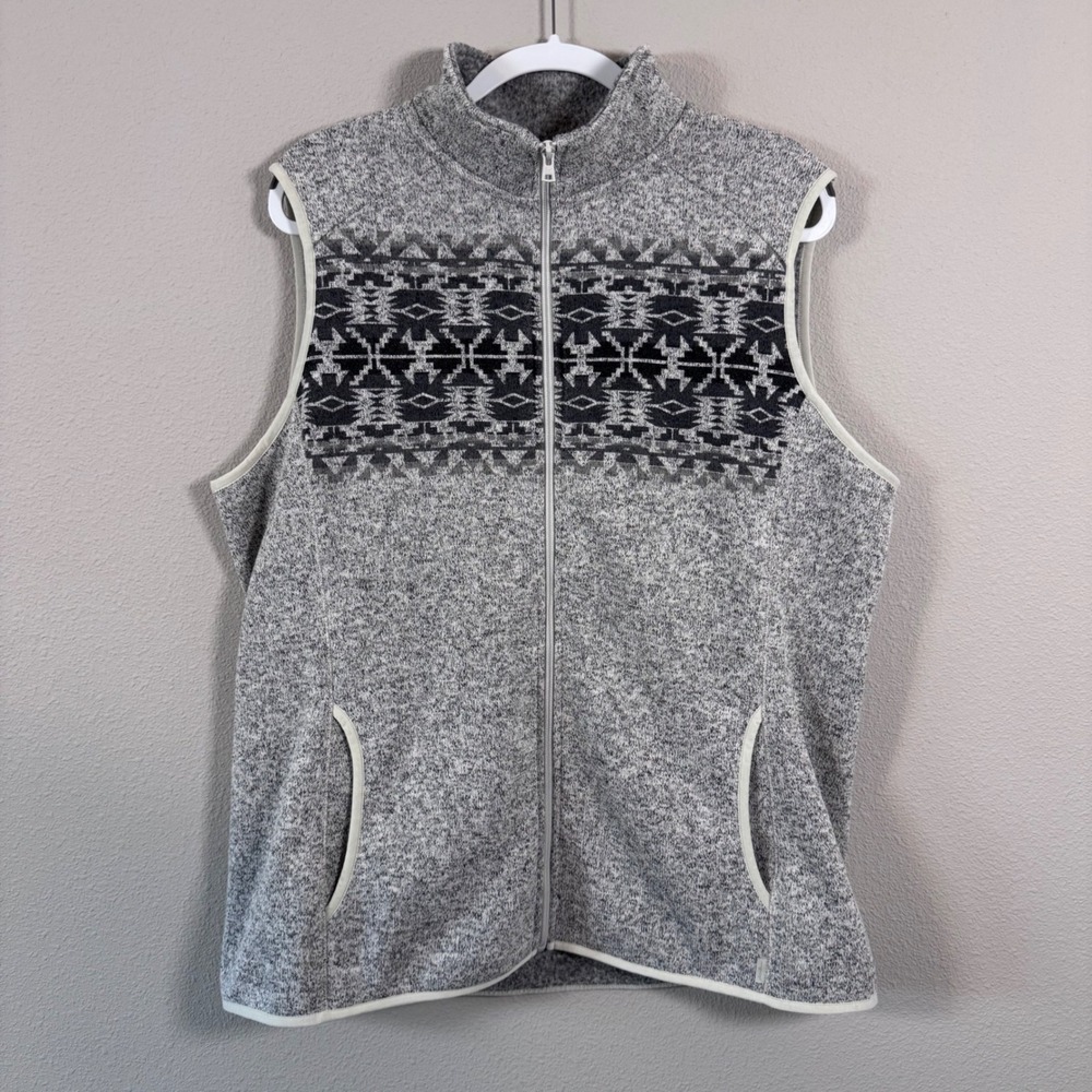 Eddie Bauer Gray Fair Isle Sweater Fleece Full Zip Vest Outdoor Nordic Womens 2X